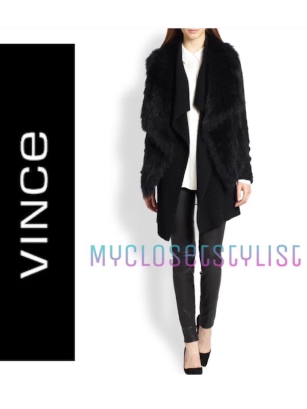 VINCE Black Fur Jacket $1,800 Coat! NWT Raccoon Small Silky SOFT!